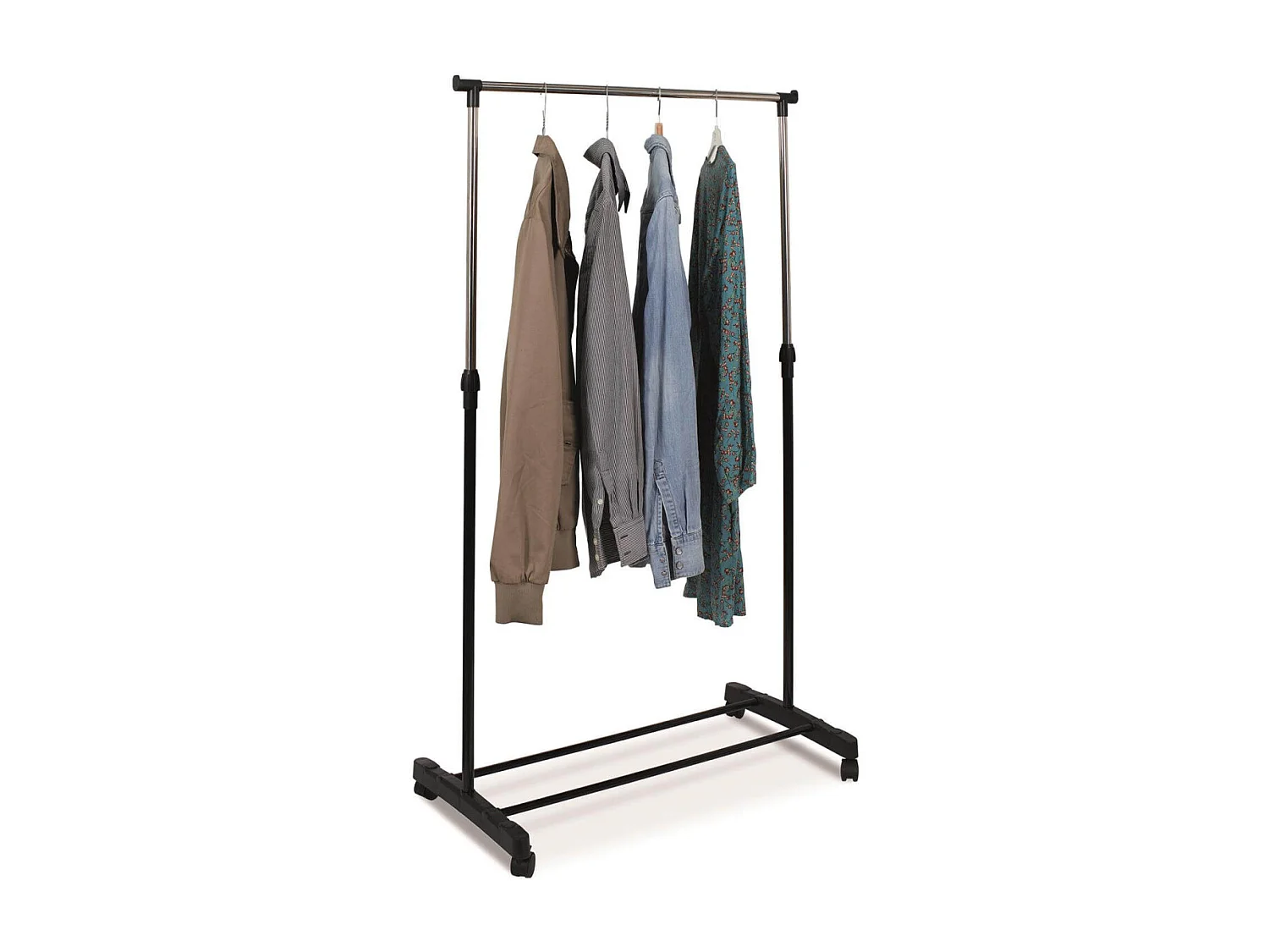 VICKY - Portant Simple Réglable à Roulettes Noir et Chrome