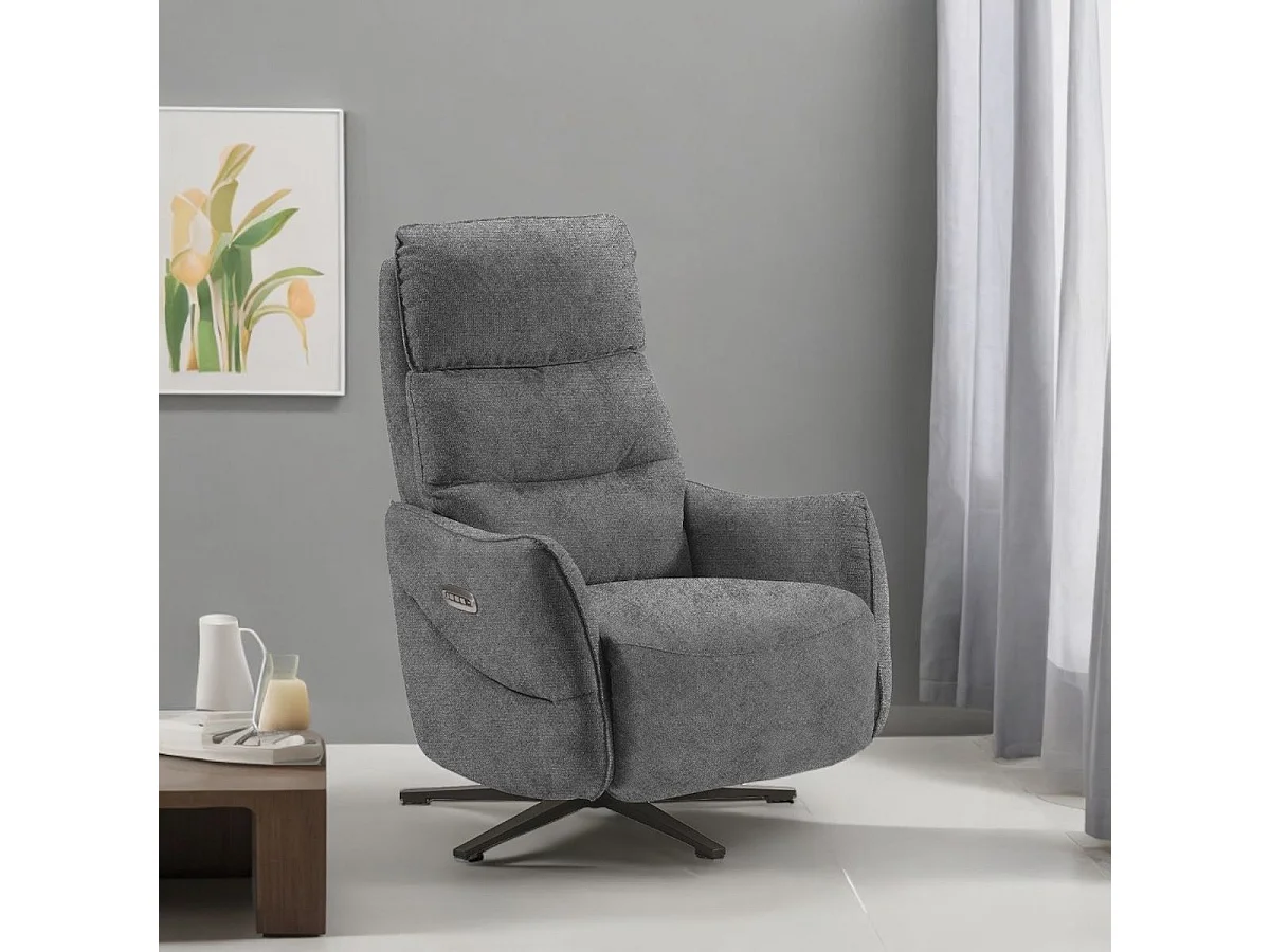 LISBOA - Fauteuil Relax Electrique Tissu Gris Pieds Métal