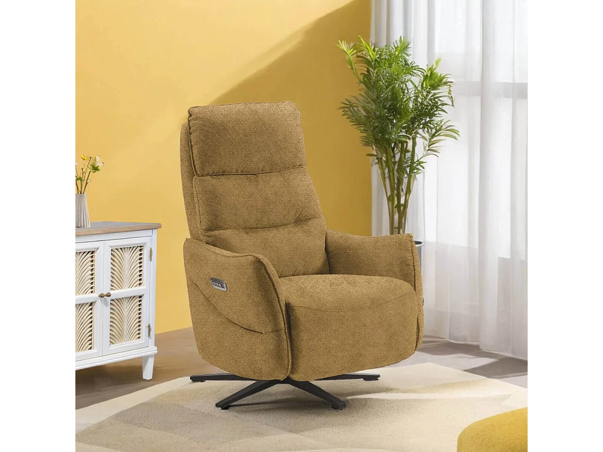 LISBOA - Fauteuil Relax Electrique Tissu Jaune Pieds Métal