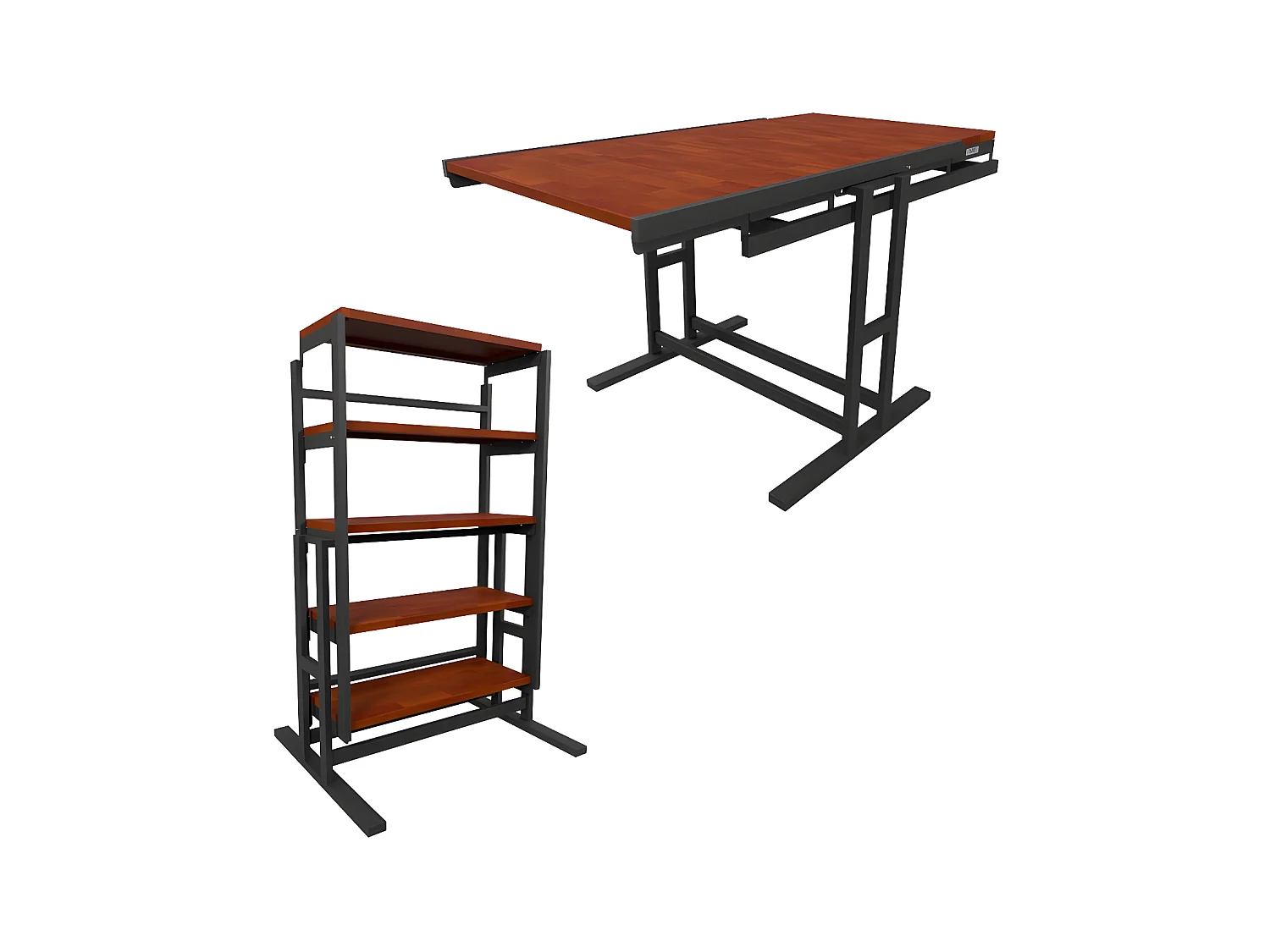 Etagère modulable en Bois (H125 x l78 x P62 cm) convertible en Table - style industriel - Couleur Chêne naturel