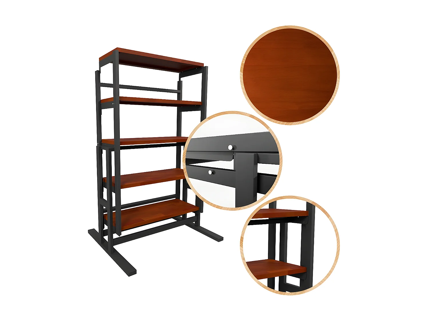 Etagère modulable en Bois (H125 x l78 x P62 cm) convertible en Table - style industriel - Couleur Chêne naturel