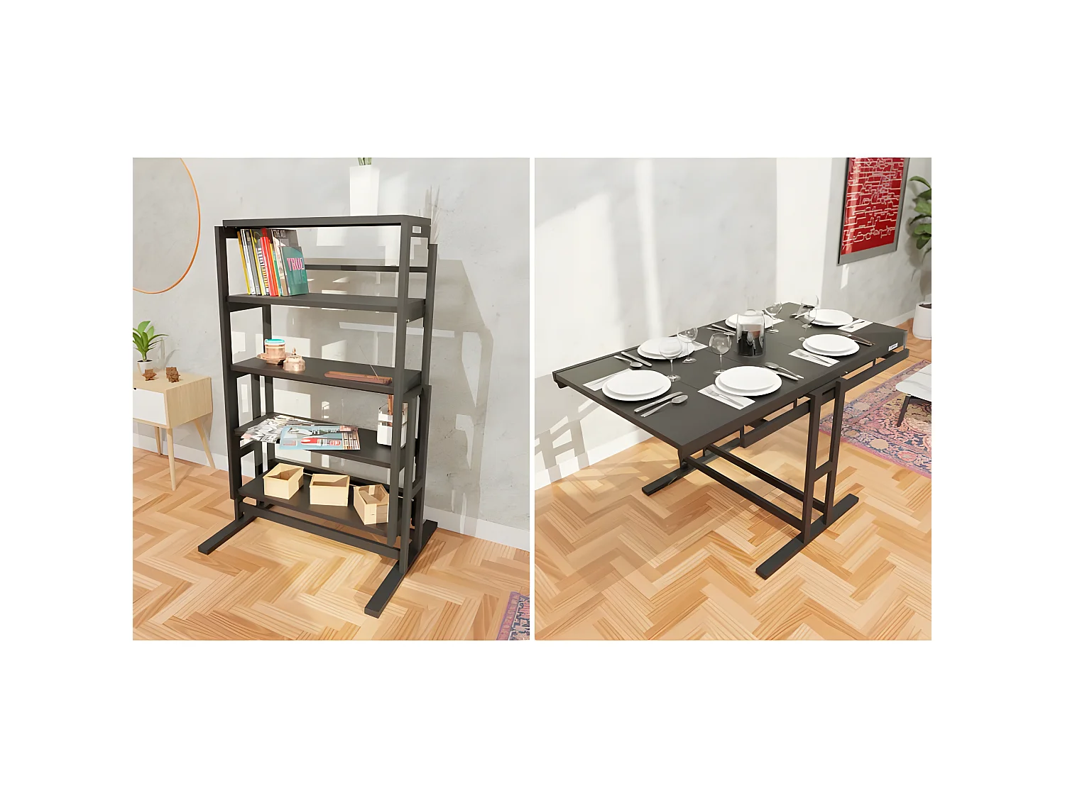 Etagère modulable (H125 x l78 x P62 cm) convertible en Table - style industriel