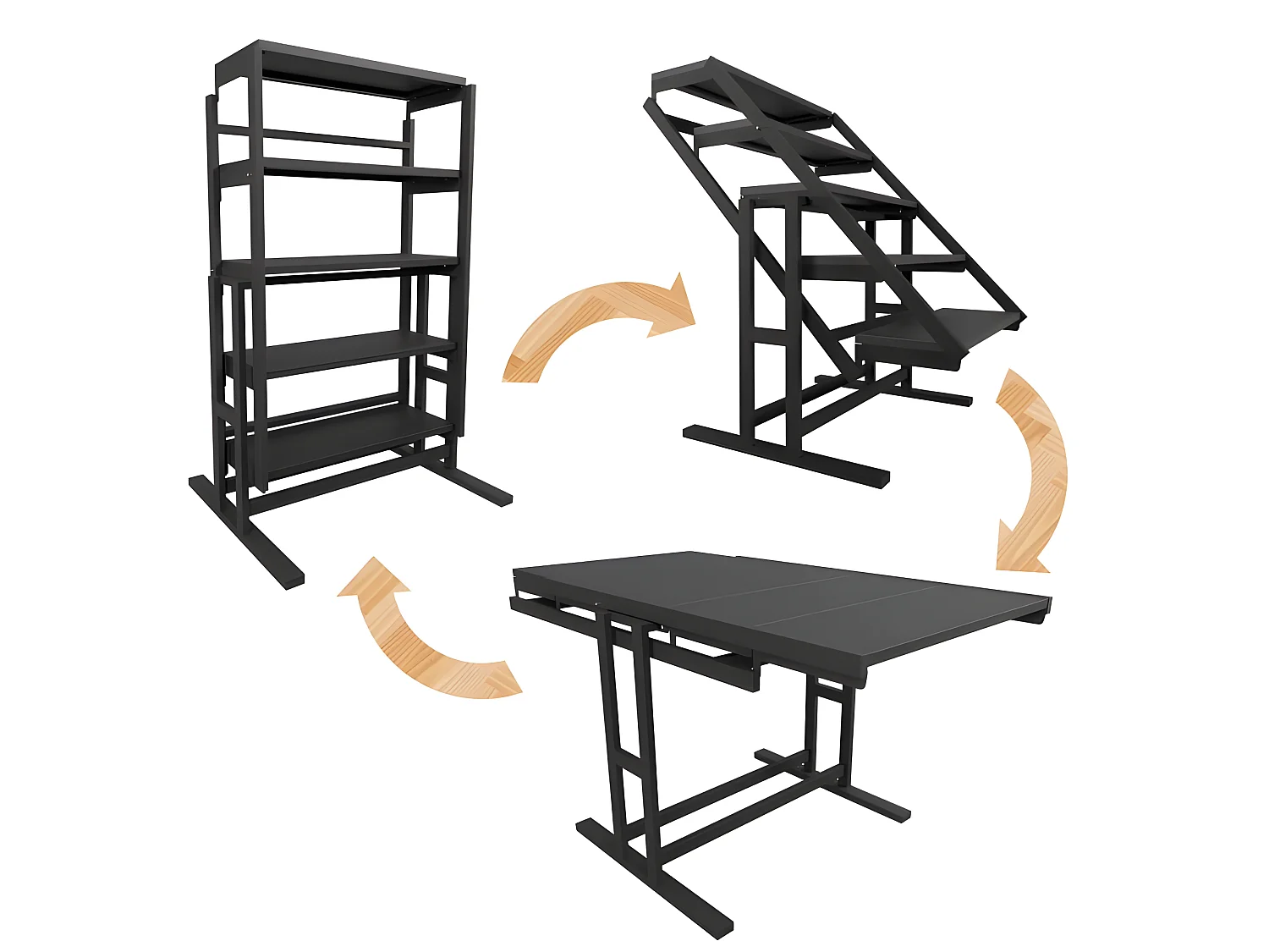 Etagère modulable (H125 x l78 x P62 cm) convertible en Table - style industriel
