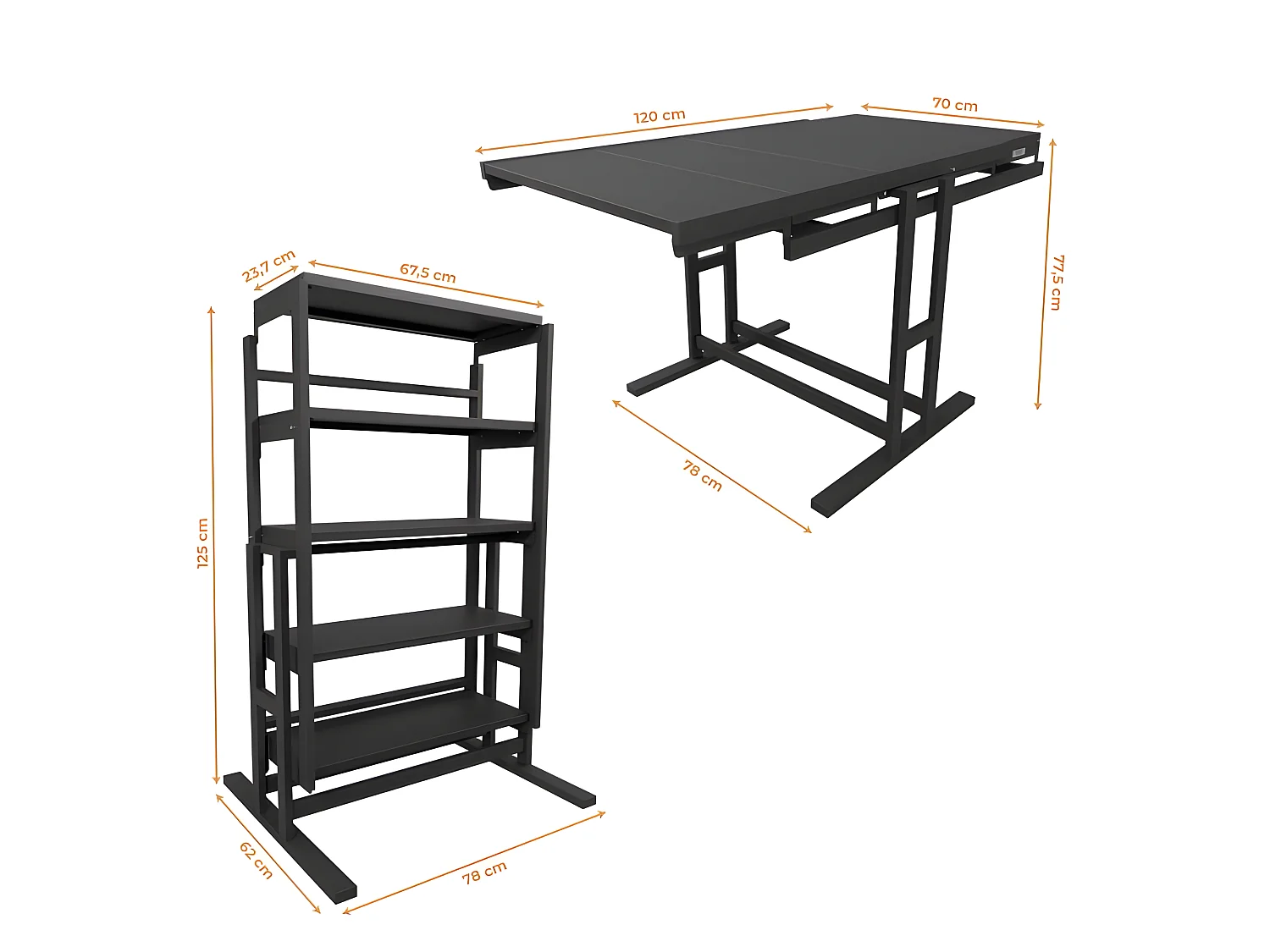 Etagère modulable (H125 x l78 x P62 cm) convertible en Table - style industriel