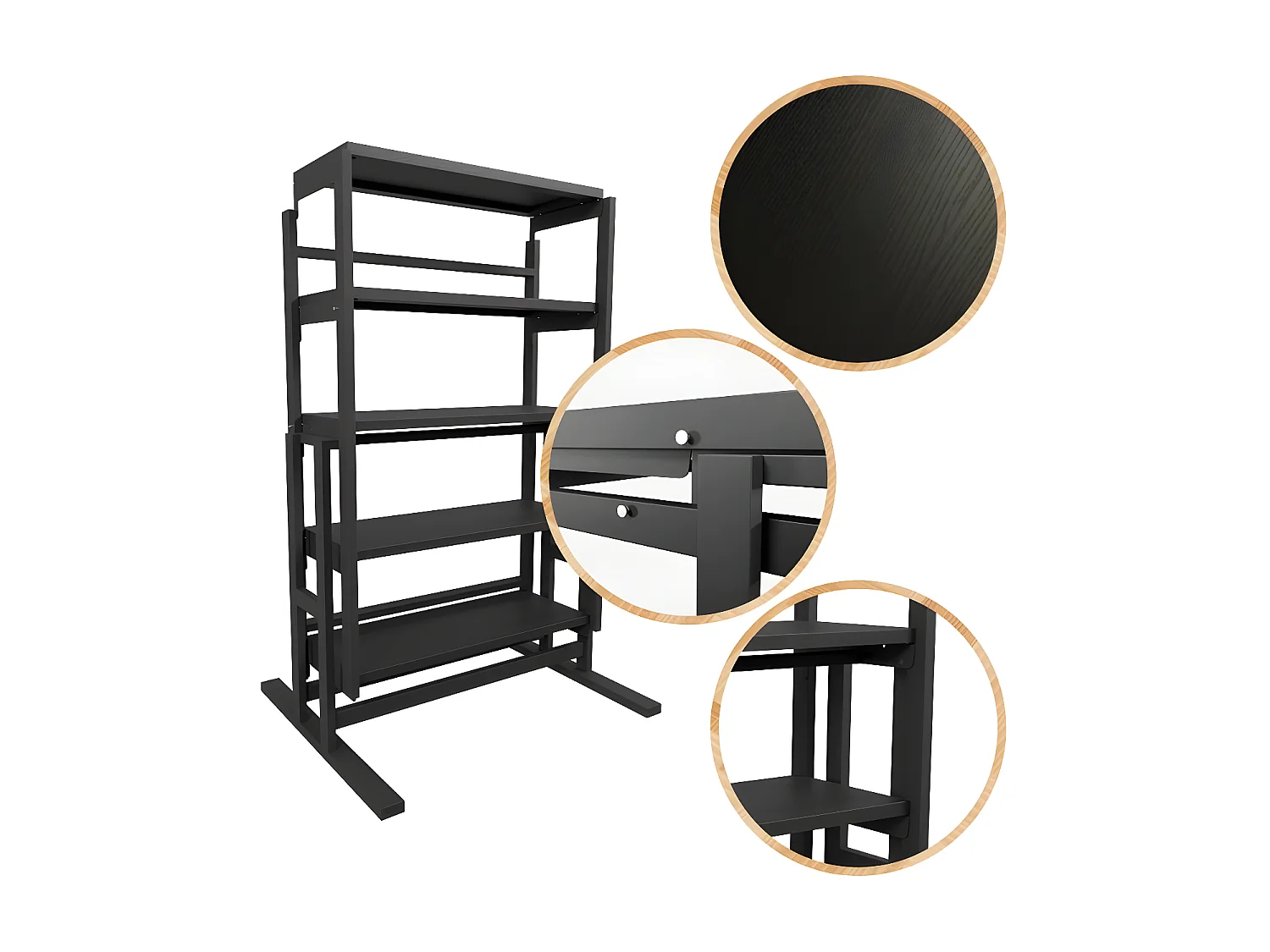 Etagère modulable (H125 x l78 x P62 cm) convertible en Table - style industriel