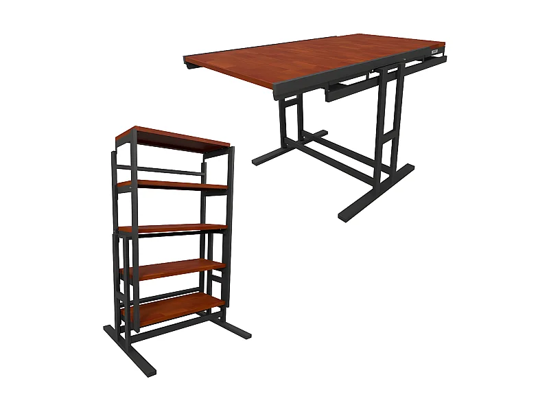 Etagère modulable en Bois (H133 x l80 x P68,5 cm) convertible en Table - style industriel - Couleur Chêne naturel