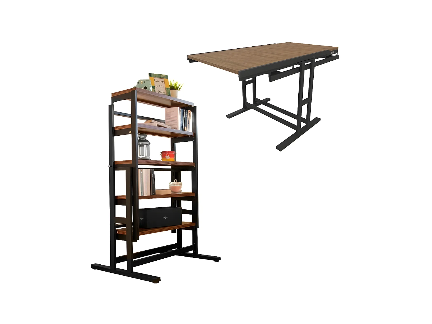 Etagère modulable (H125 x l78 x P62 cm) convertible en Table - style industriel