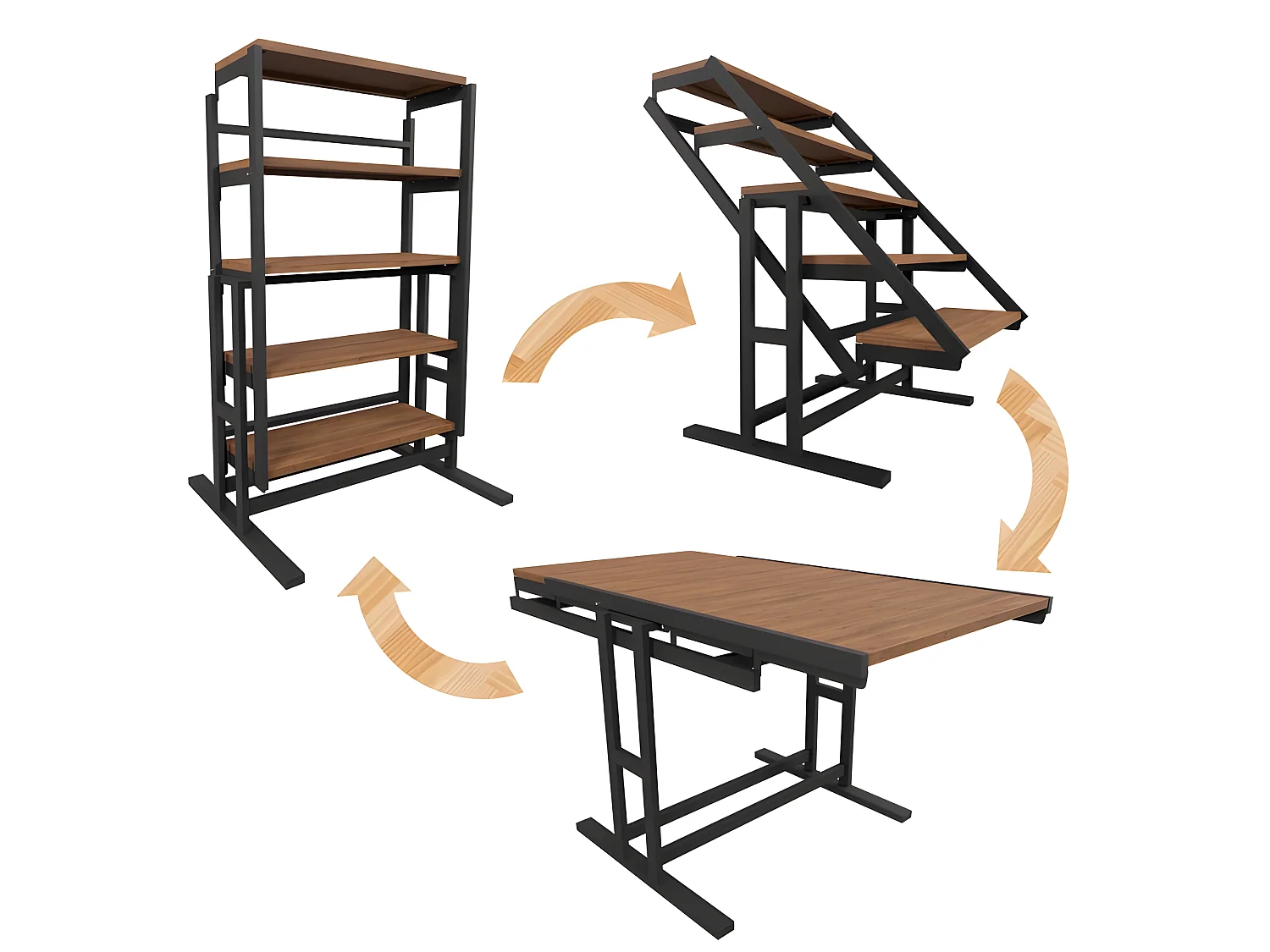 Etagère modulable (H125 x l78 x P62 cm) convertible en Table - style industriel