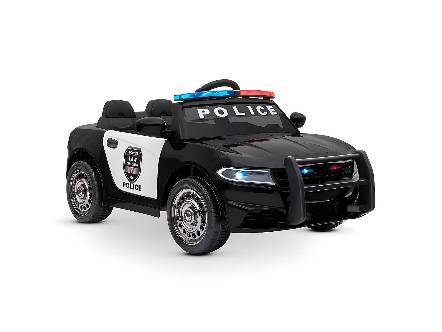 Voiture de police électrique 2x 30W - marche AV/AR, Gyrophares et Mégaphone