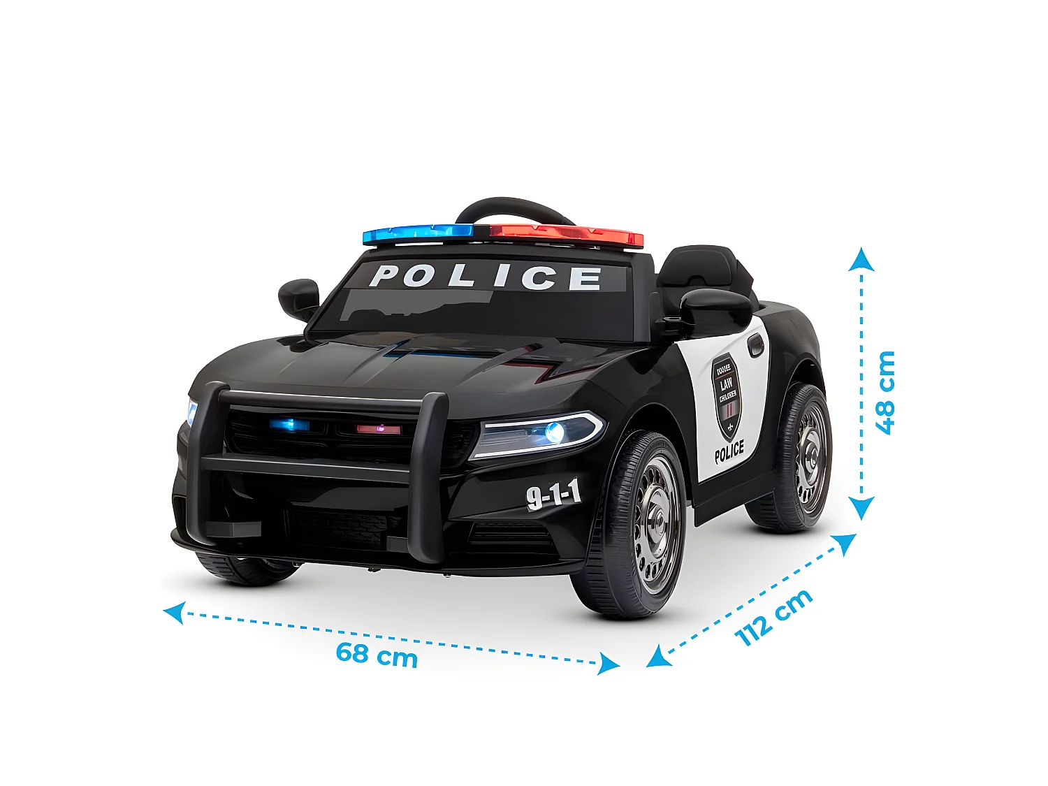 Voiture de police électrique 2x 30W - marche AV/AR, Gyrophares et Mégaphone