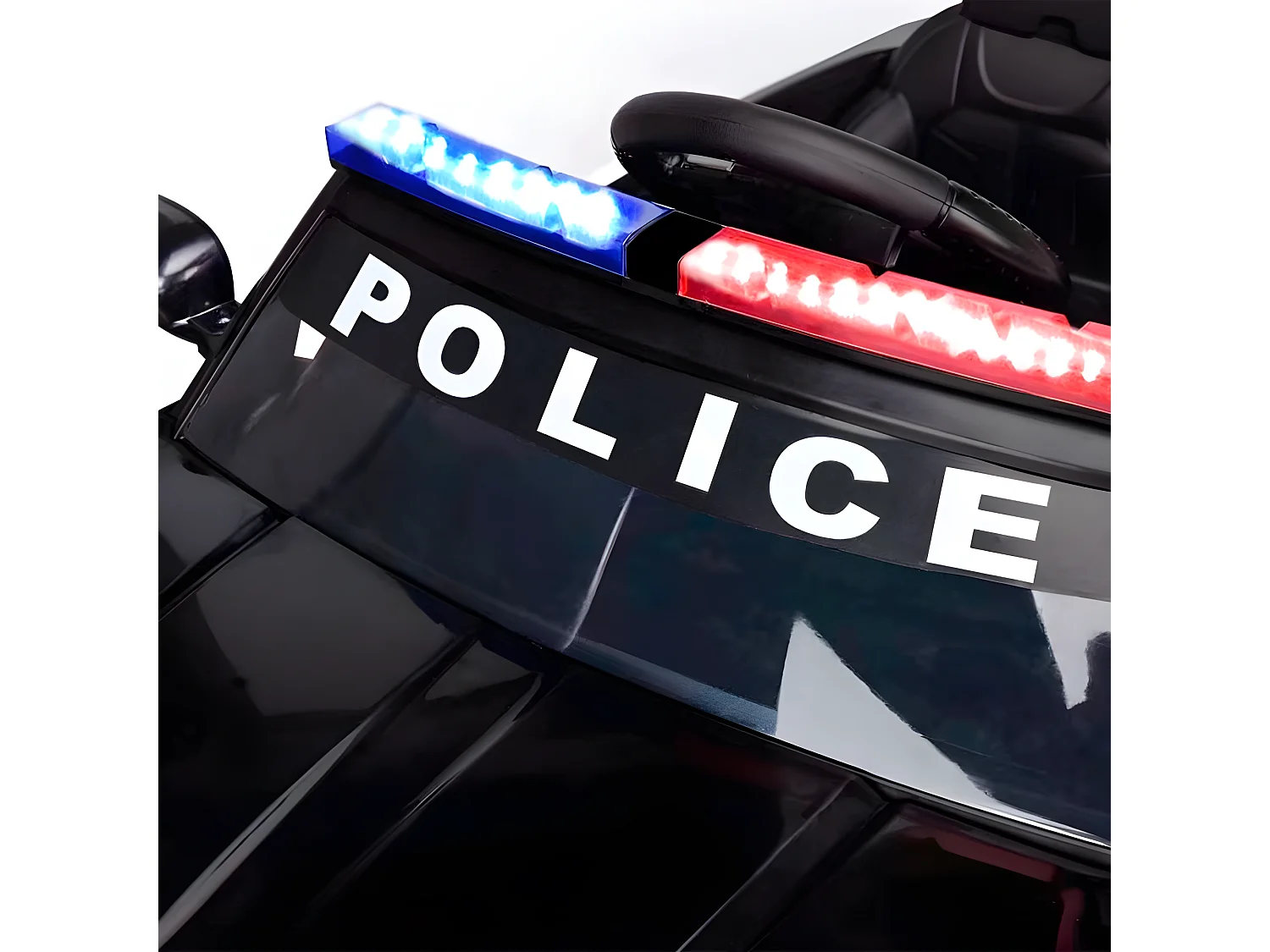 Voiture de police électrique 2x 30W - marche AV/AR, Gyrophares et Mégaphone