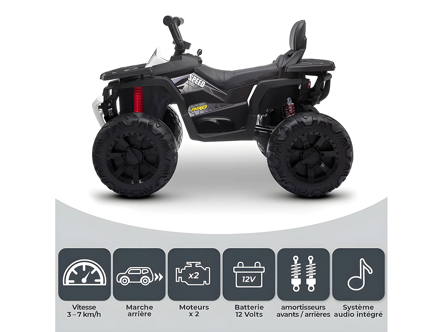 Quad électrique 2x 40W pour enfant - avec 4 suspensions, Marche AV/AR et Système audio