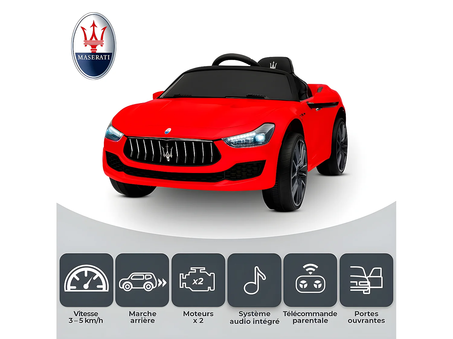 Maserati Ghibli Voiture Electrique Enfant (2 x 25W) 108 x 56 x 44 cm - Marche av/ar, Phares, Musique et Télécommande parentale