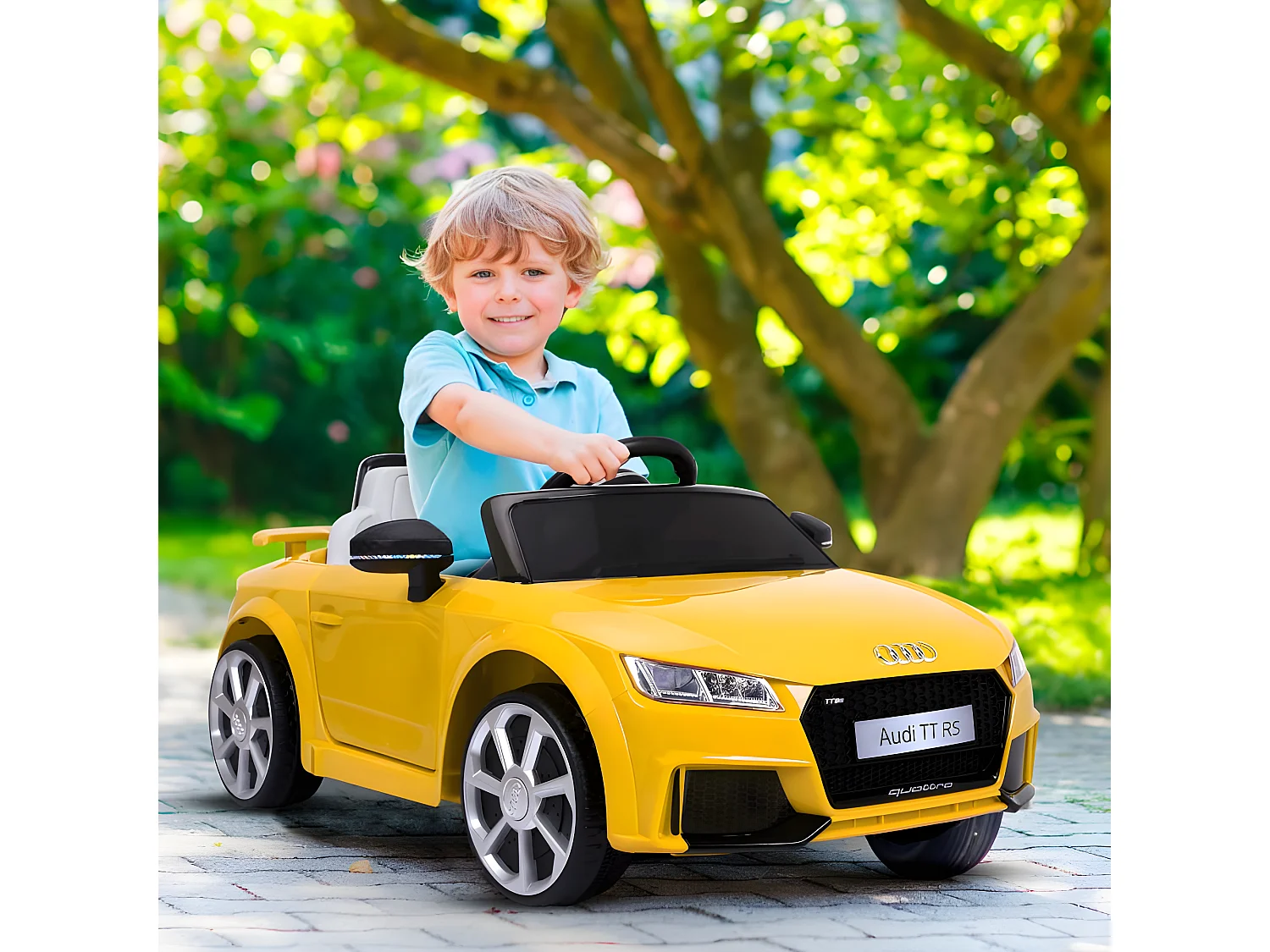 Audi TT RS Voiture Electrique Enfant (2x25W) 103x62x44 cm - Marche av/ar, Phares, Musique, Ceinture et Télécommande parentale