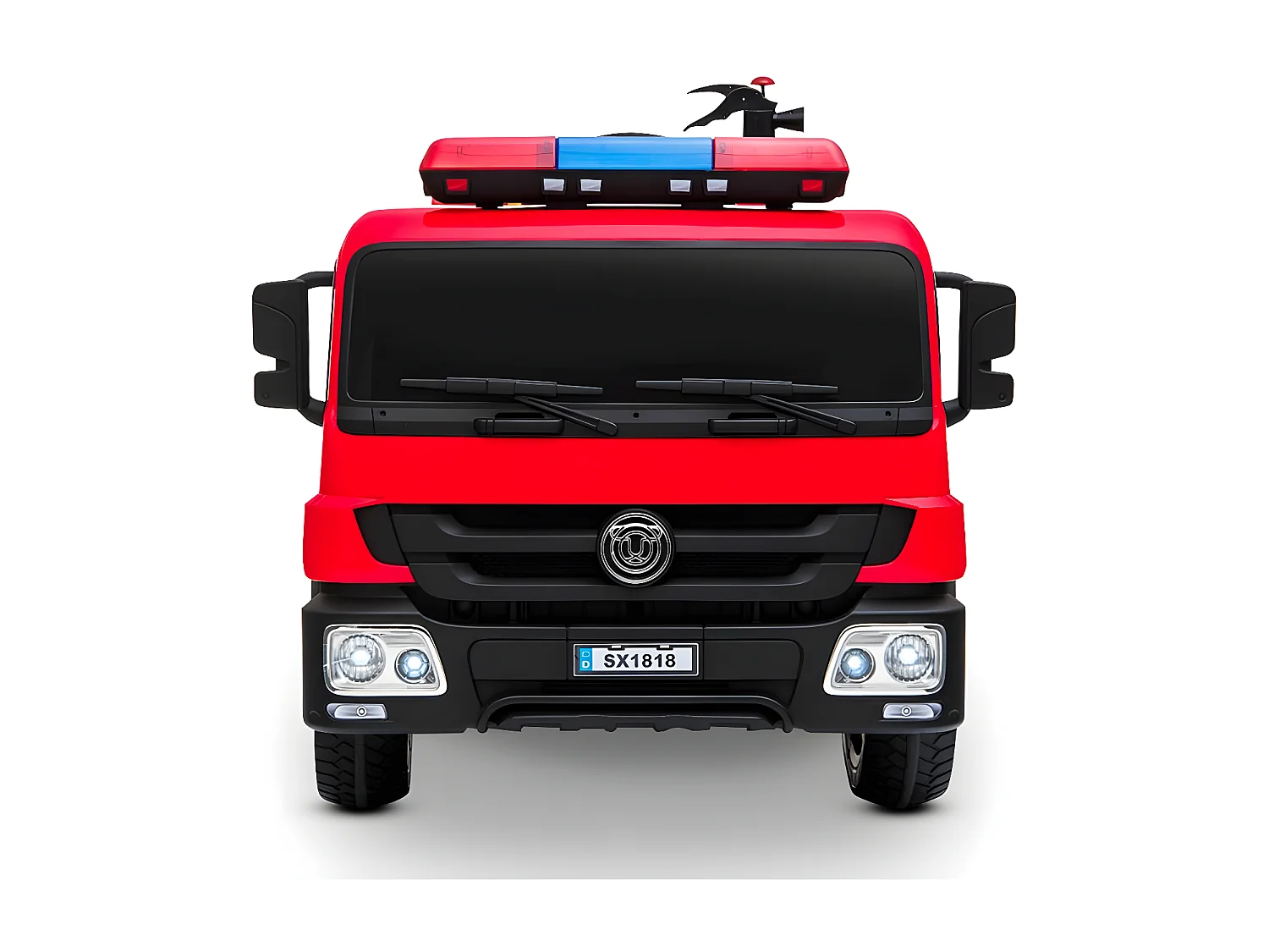 Camion de Pompier Electrique Rouge 35W avec Casque, Lance et Extincteur, Indicateur de Batterie et Télécommande Parentale