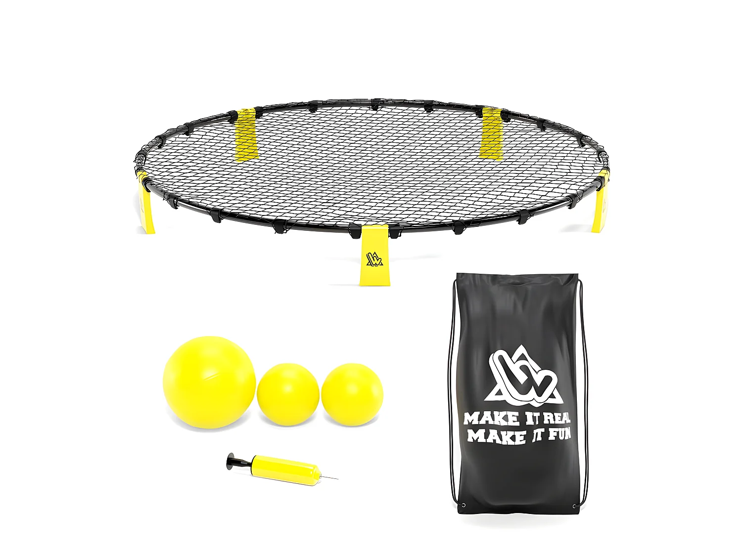 Set de Smashball jaune 90cm avec 3 ballons, une pompe et un sac de transport