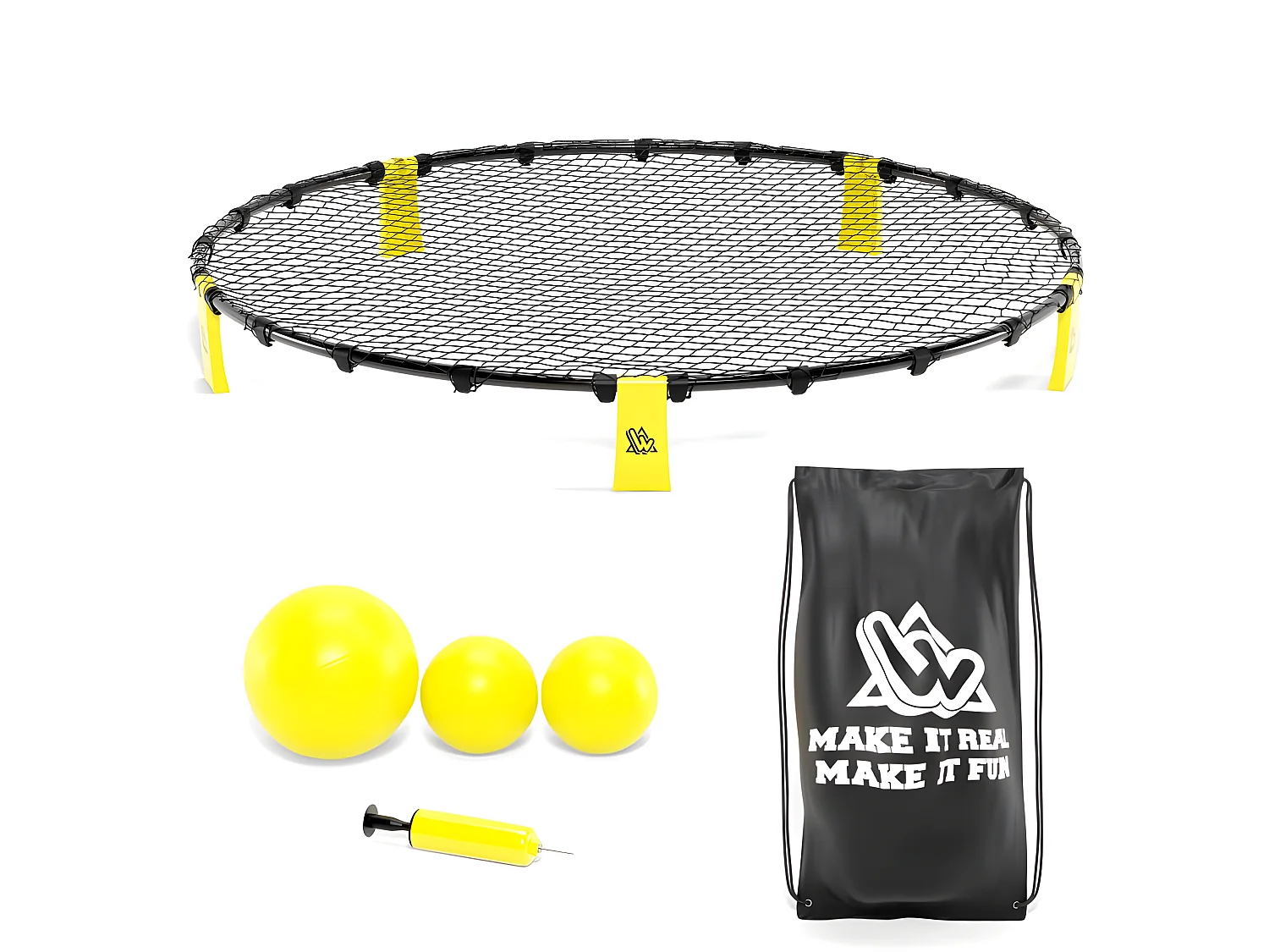 Set de Smashball jaune 90cm avec 3 ballons, une pompe et un sac de transport