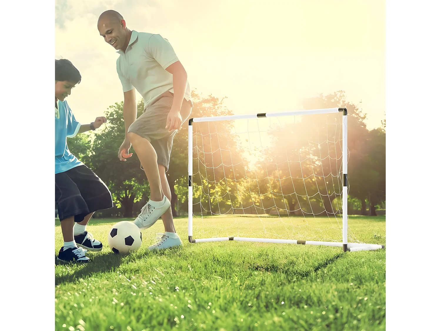 2 cages de foot pour enfant 120 x 80cm, 1 ballon et pompe inclus, intérieur/extérieur