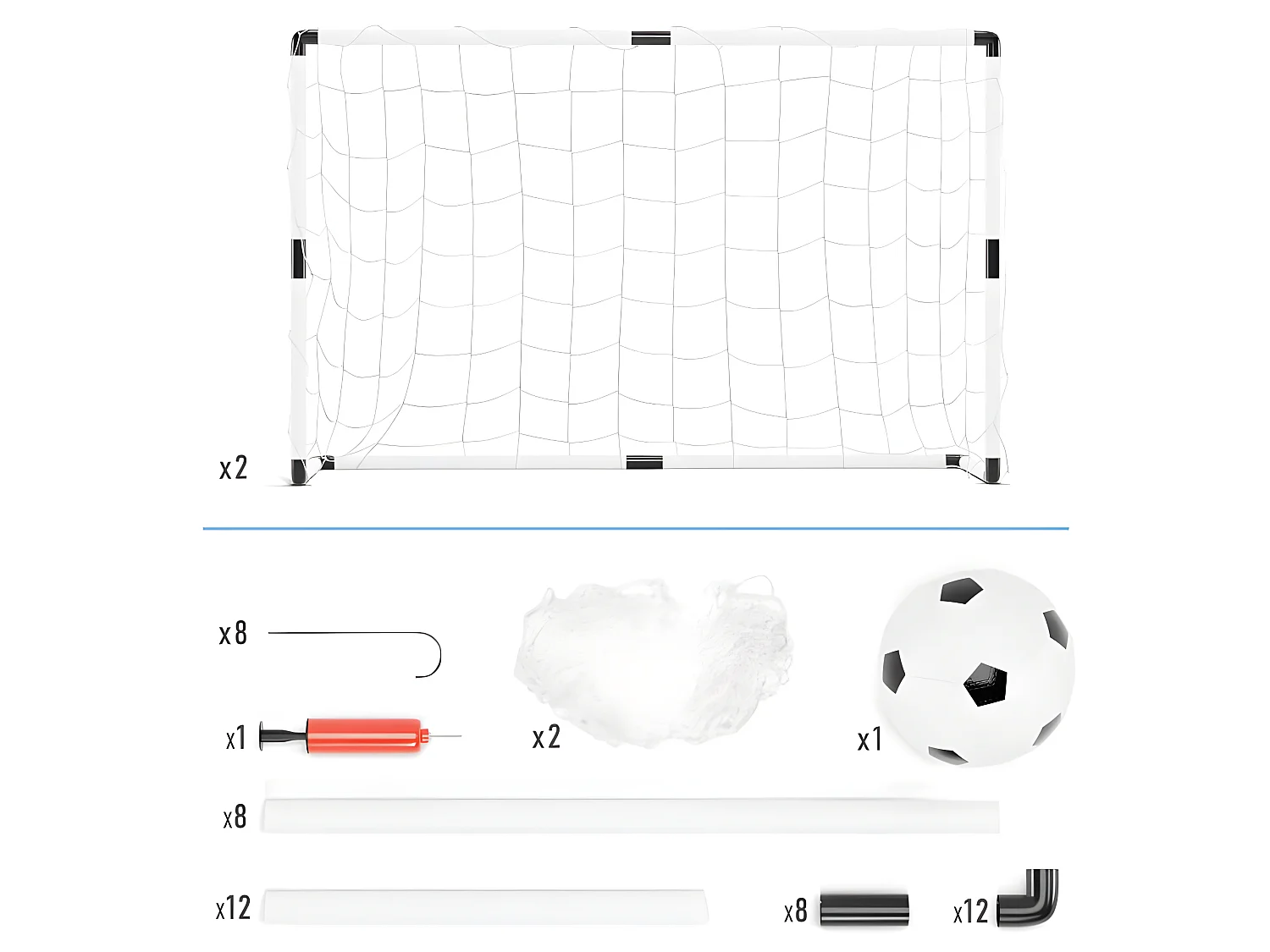 2 cages de foot pour enfant 120 x 80cm, 1 ballon et pompe inclus, intérieur/extérieur