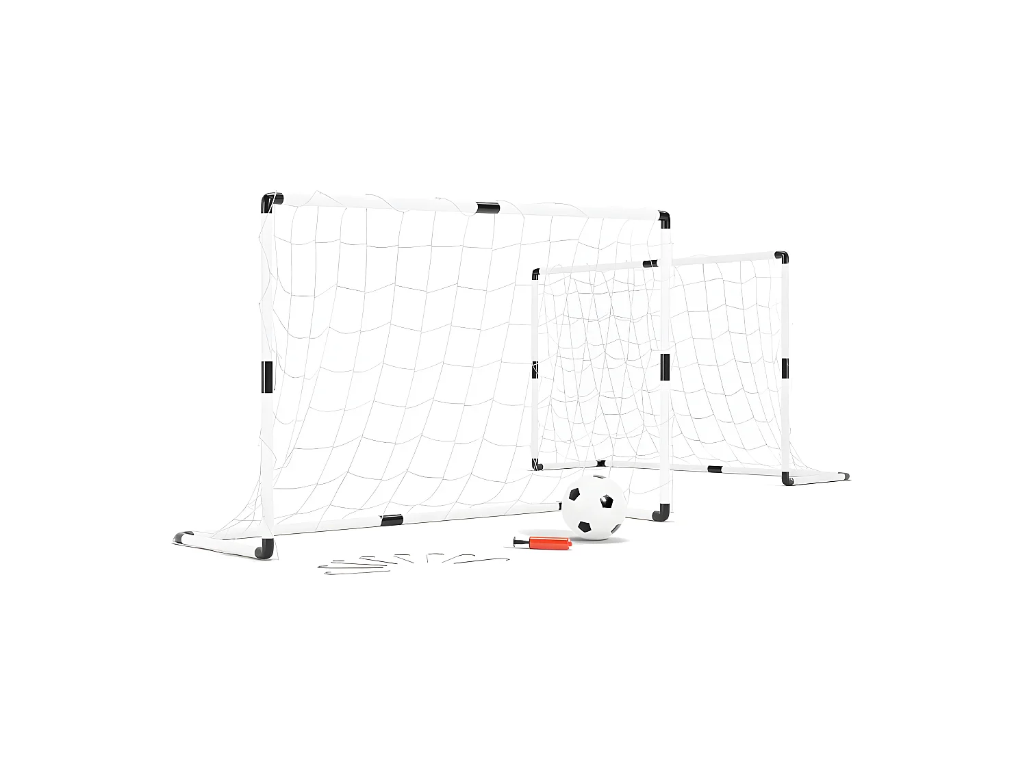 2 cages de foot pour enfant 120 x 80cm, 1 ballon et pompe inclus, intérieur/extérieur