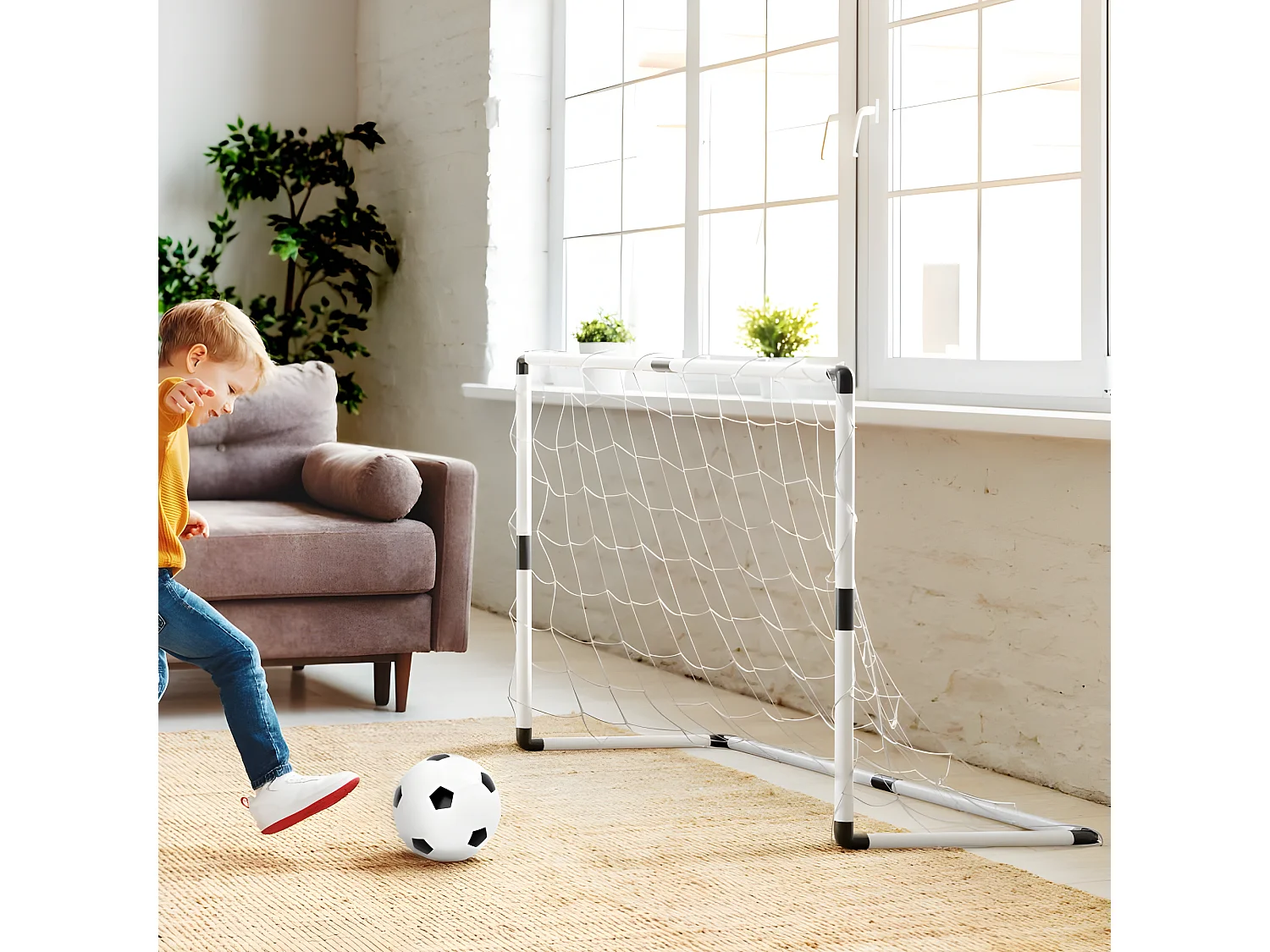 2 cages de foot pour enfant 120 x 80cm, 1 ballon et pompe inclus, intérieur/extérieur