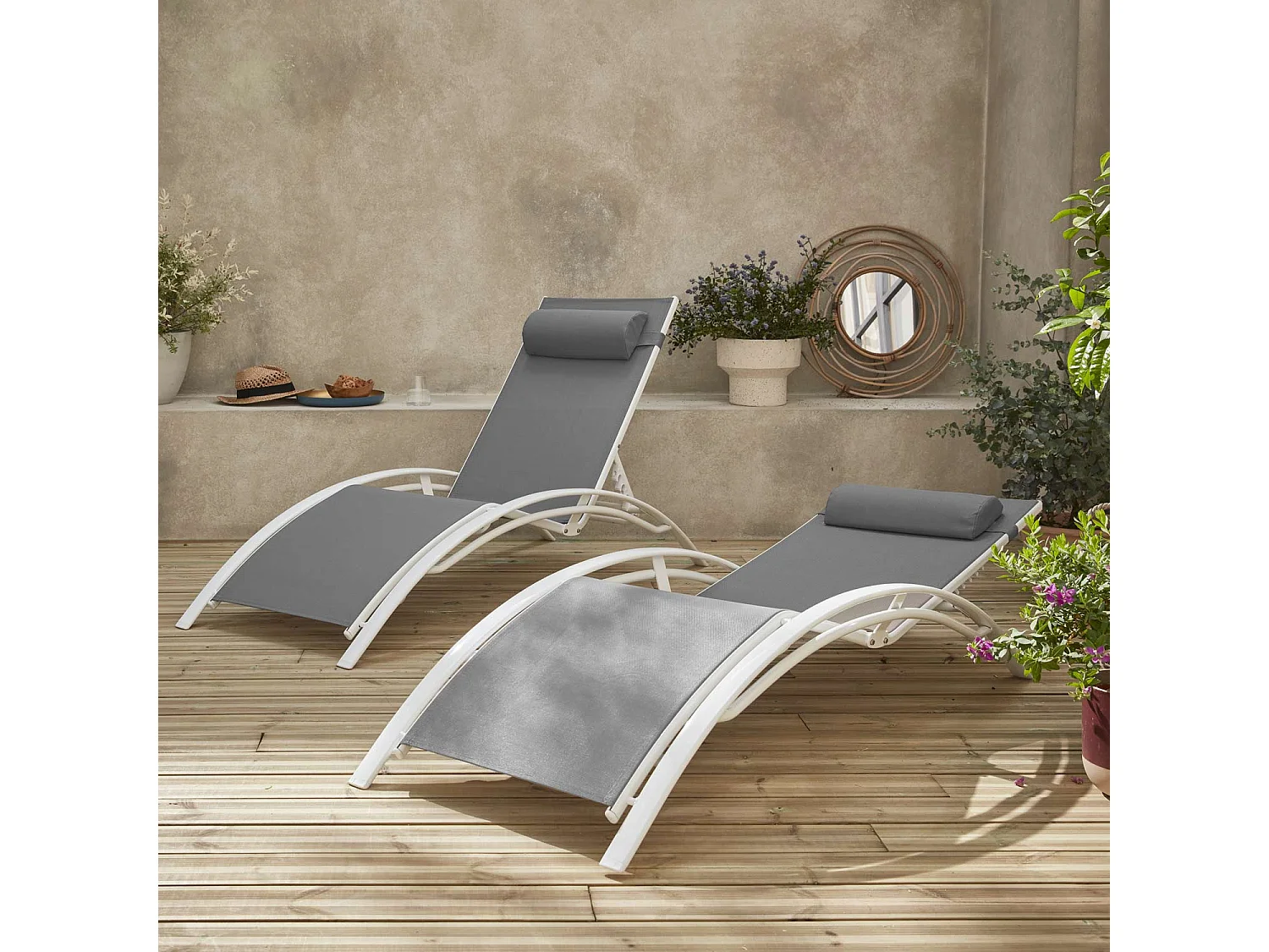 Tumbona de aluminio textileno, set de 2 blanco