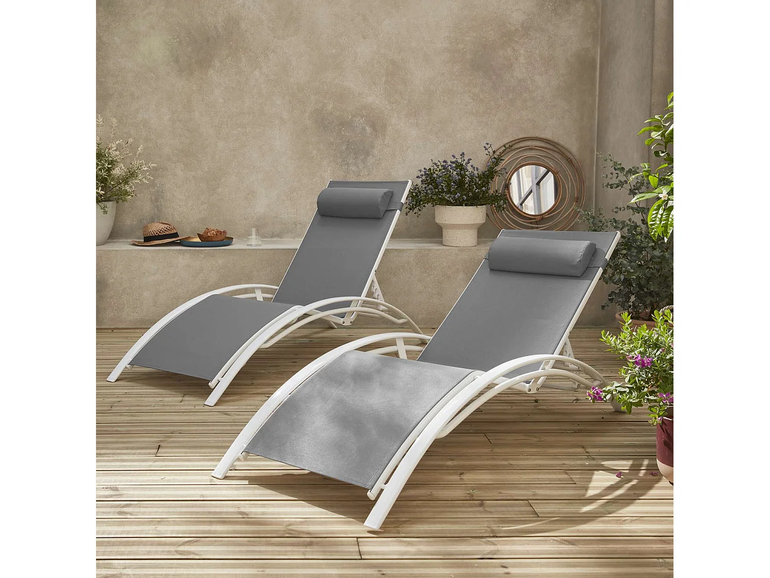 Tumbona de aluminio textileno, set de 2 blanco