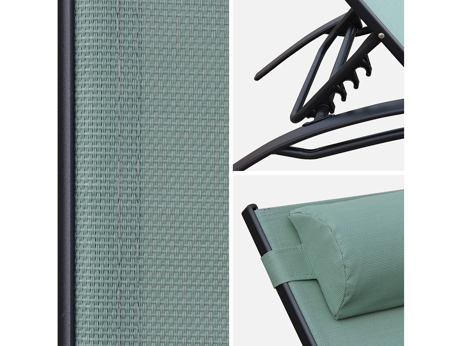 Duo de bains de soleil aluminium - Louisa Vert de gris - Transats aluminium et textilène