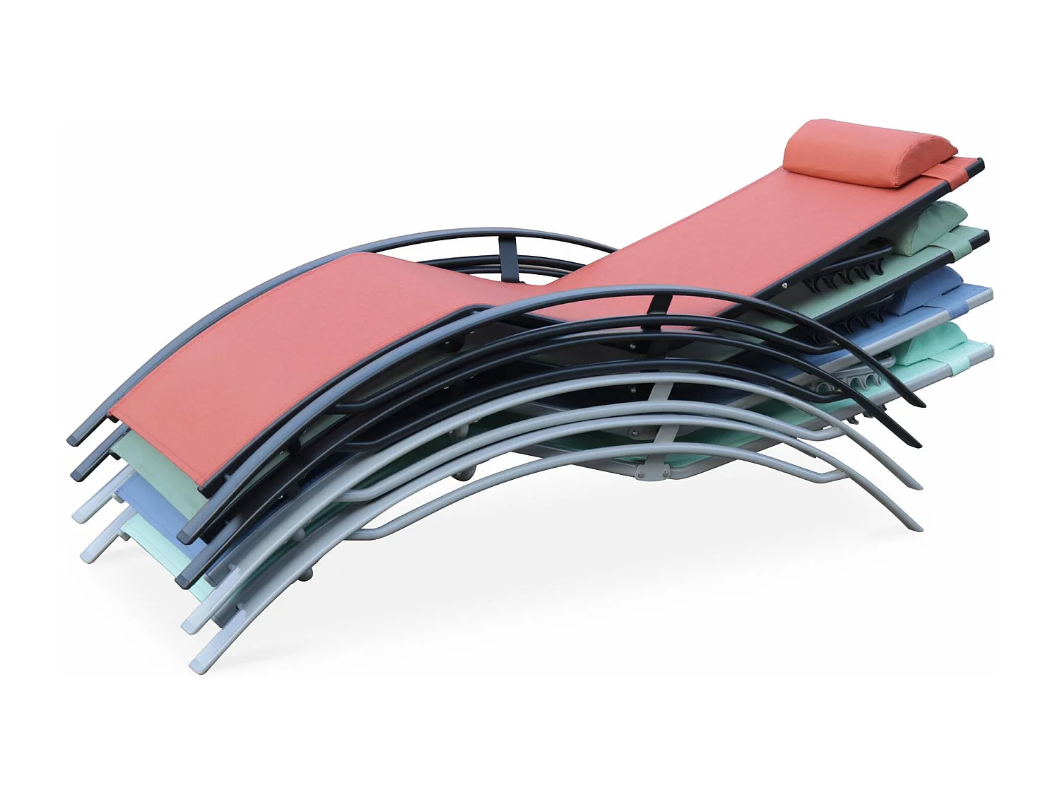 Duo de bains de soleil aluminium - Louisa Vert de gris - Transats aluminium et textilène