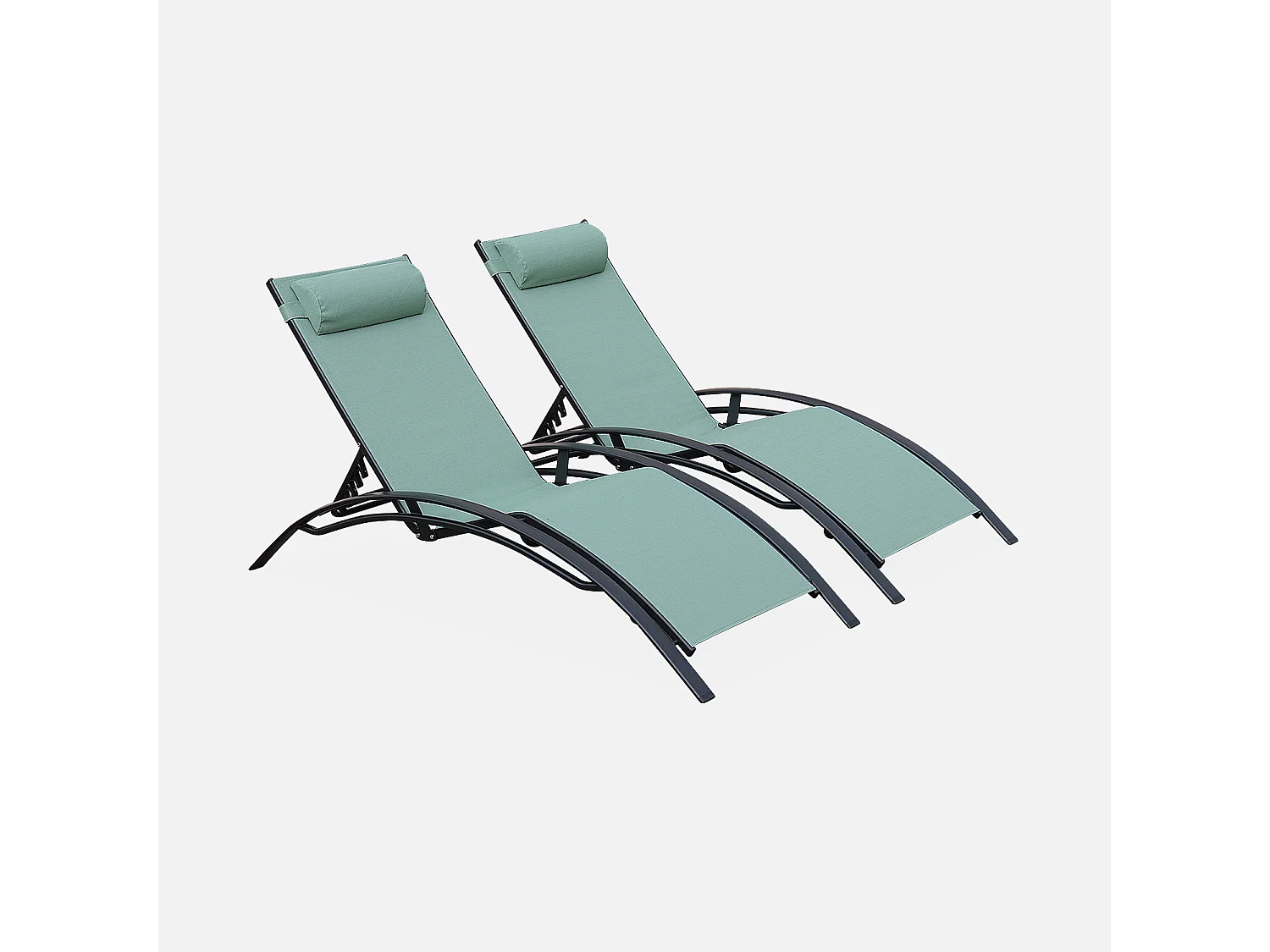 Duo de bains de soleil aluminium - Louisa Vert de gris - Transats aluminium et textilène