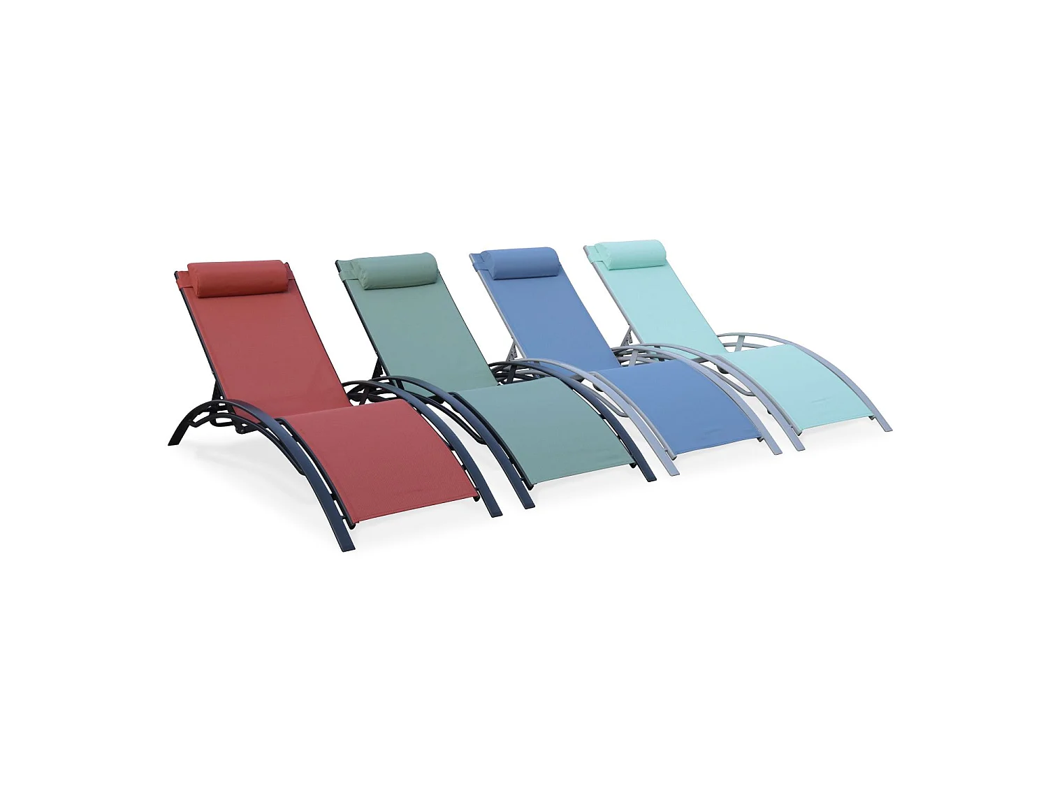 Duo de bains de soleil aluminium - Louisa Vert de gris - Transats aluminium et textilène