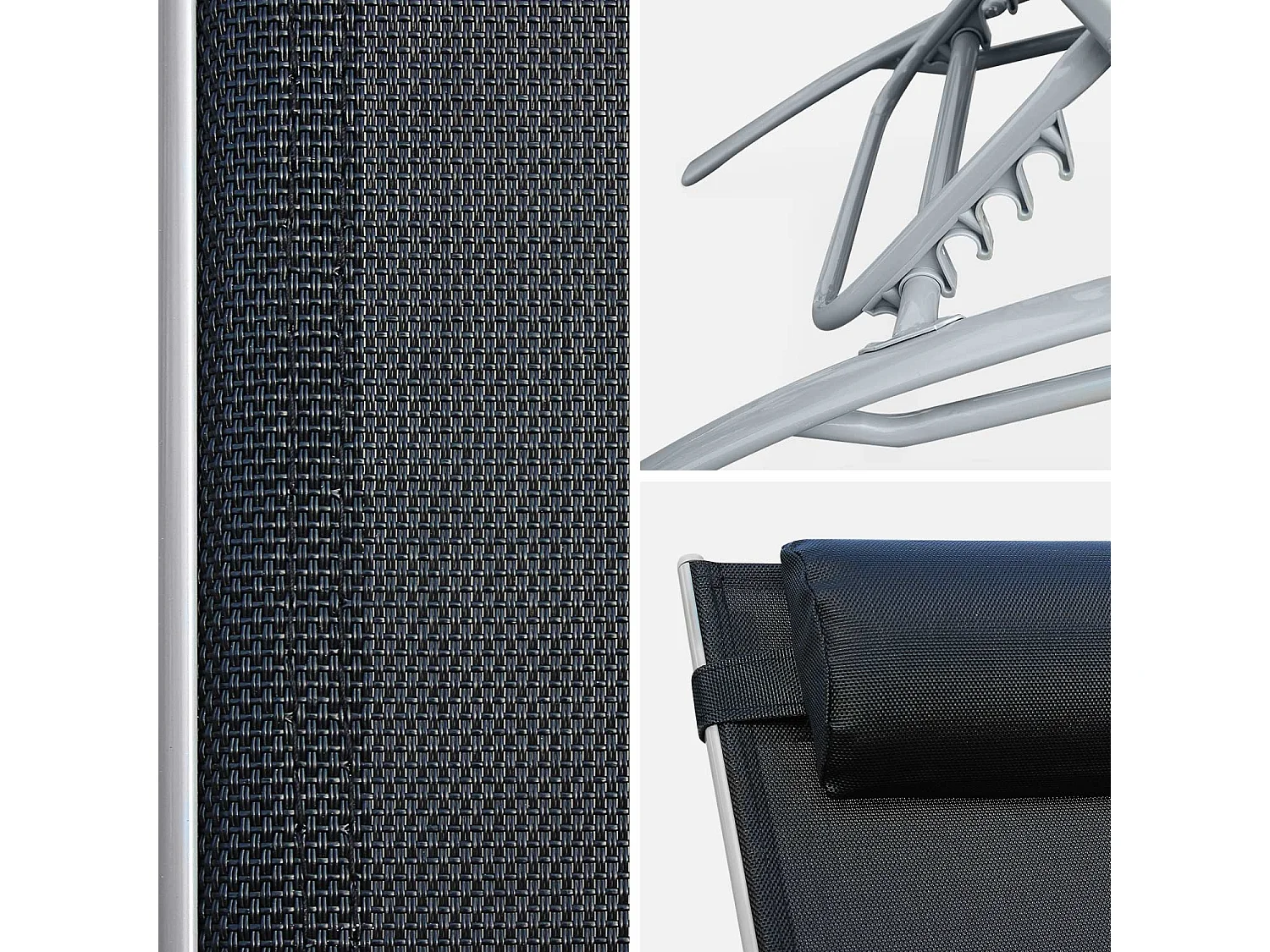 Duo de bains de soleil aluminium - Louisa Gris et noir - Transats aluminium et textilène
