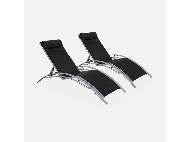 Set di 2 lettini prendisole in alluminio textilene, multiposizione,