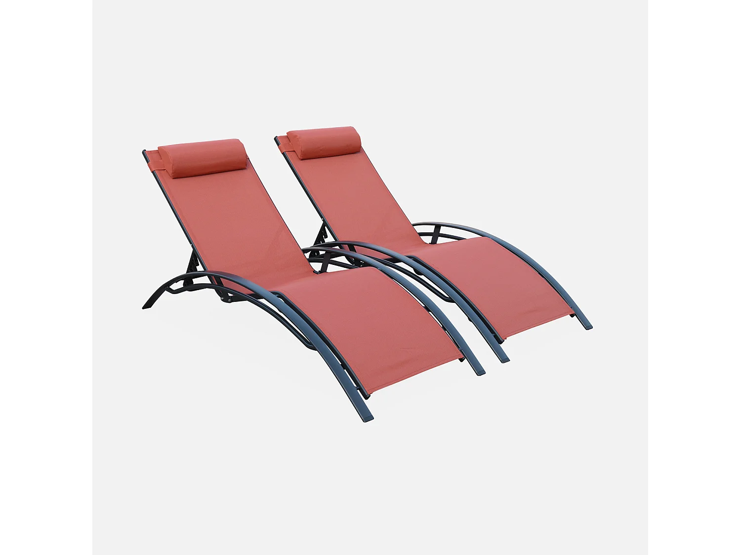 Duo de bains de soleil aluminium - Louisa terracotta- Transats aluminium et textilène