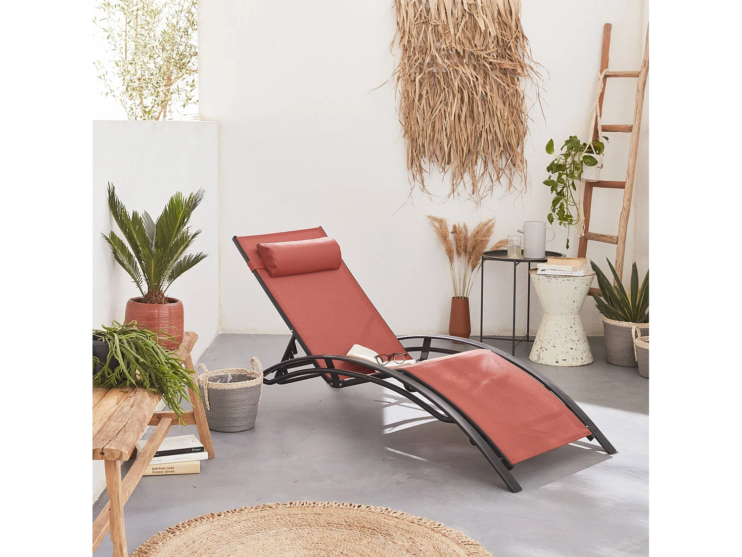 Duo de bains de soleil aluminium - Louisa terracotta- Transats aluminium et textilène
