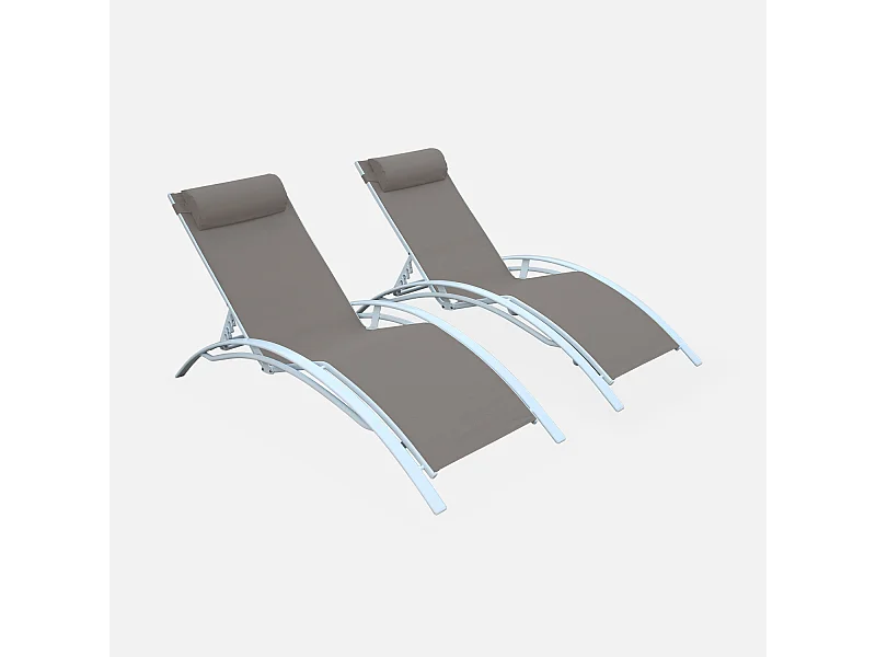 Set di 2 lettini prendisole in alluminio textilene, multiposizione,