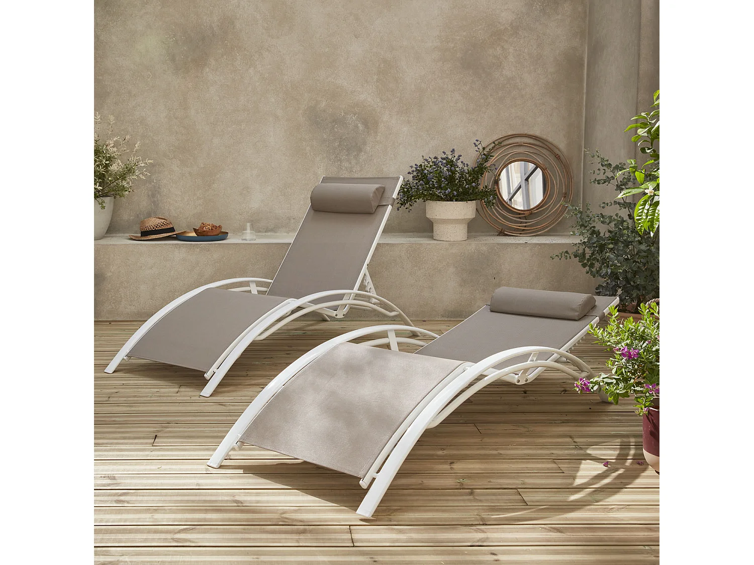 Tumbona de aluminio textileno, set de 2 blanco
