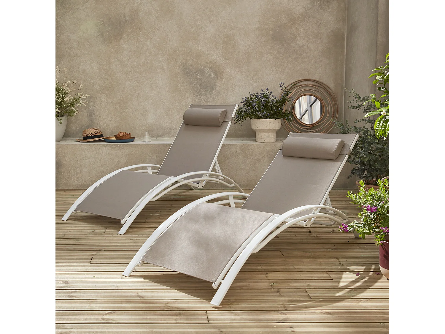 Tumbona de aluminio textileno, set de 2 blanco