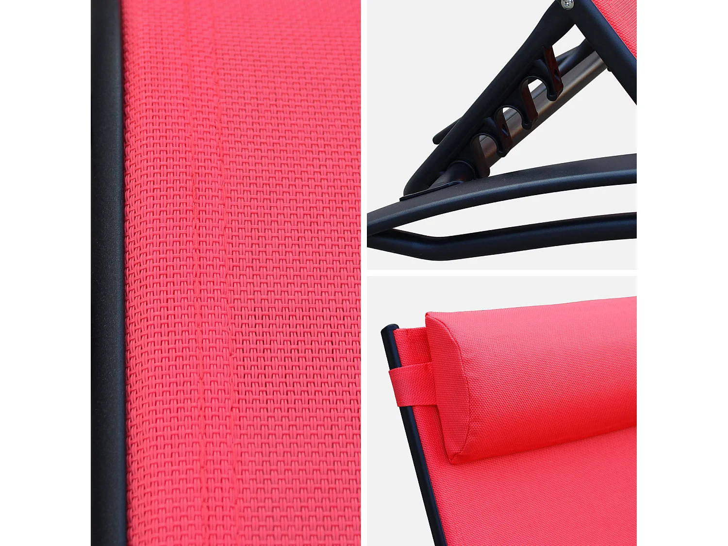 Duo de bains de soleil aluminium - Louisa Corail - Transats aluminium et textilène