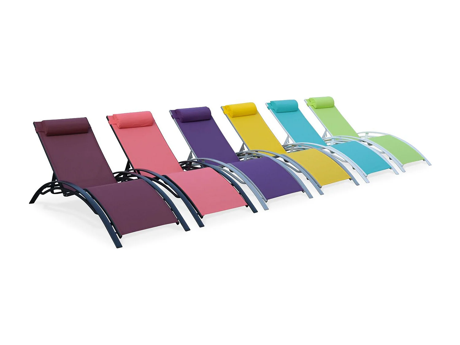 Duo de bains de soleil aluminium - Louisa Corail - Transats aluminium et textilène