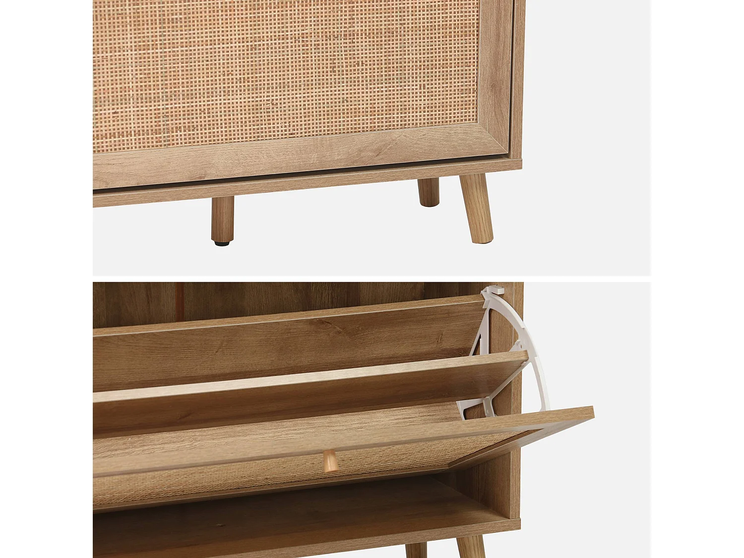 Scarpiera con decoro in canna, 3 ante Marrone naturale - 75x26x131 cm