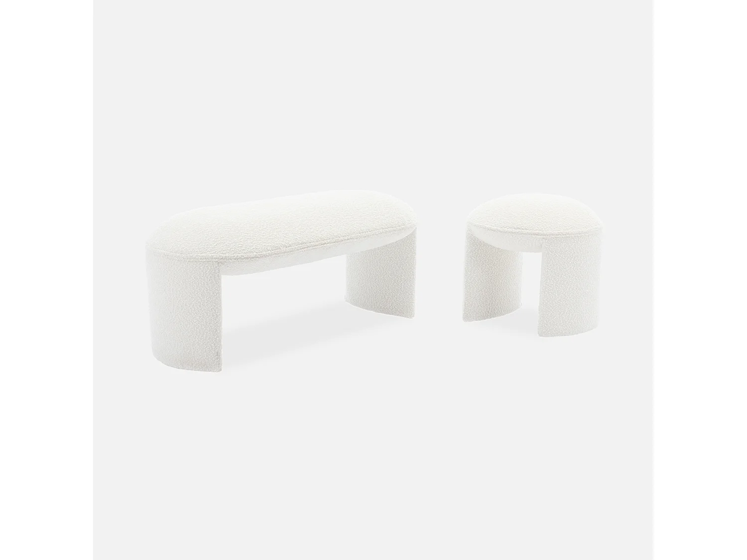 Banc ou bout de lit en tissu bouclette blanc crème L 100 x P 44 x H 41cm - SHAWN