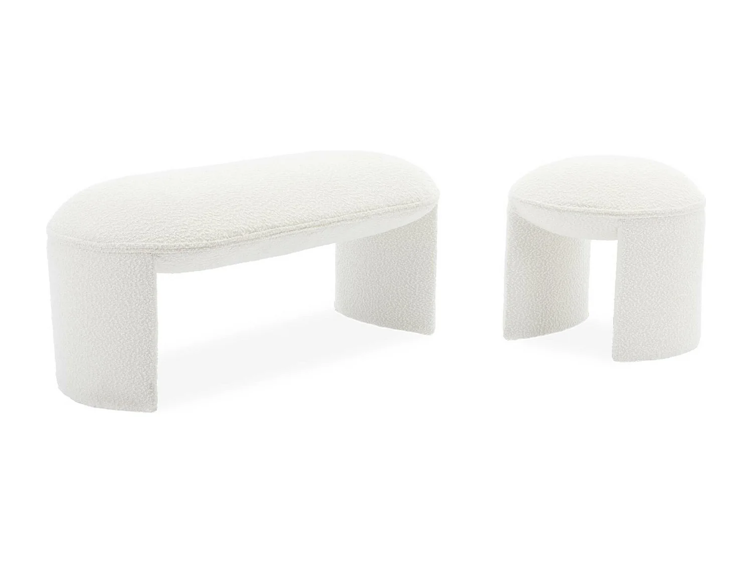 Banc ou bout de lit en tissu bouclette blanc crème L 100 x P 44 x H 41cm - SHAWN