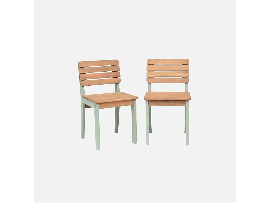 Lot de 2 chaises en bois d'acacia pour enfant. salon de jardin enfant vert de gris. intérieur / extérieur
