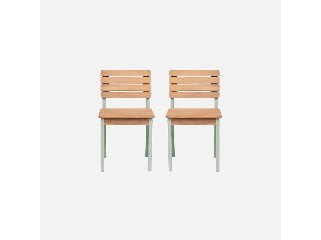 Lot de 2 chaises en bois d'acacia pour enfant. salon de jardin enfant vert de gris. intérieur / extérieur