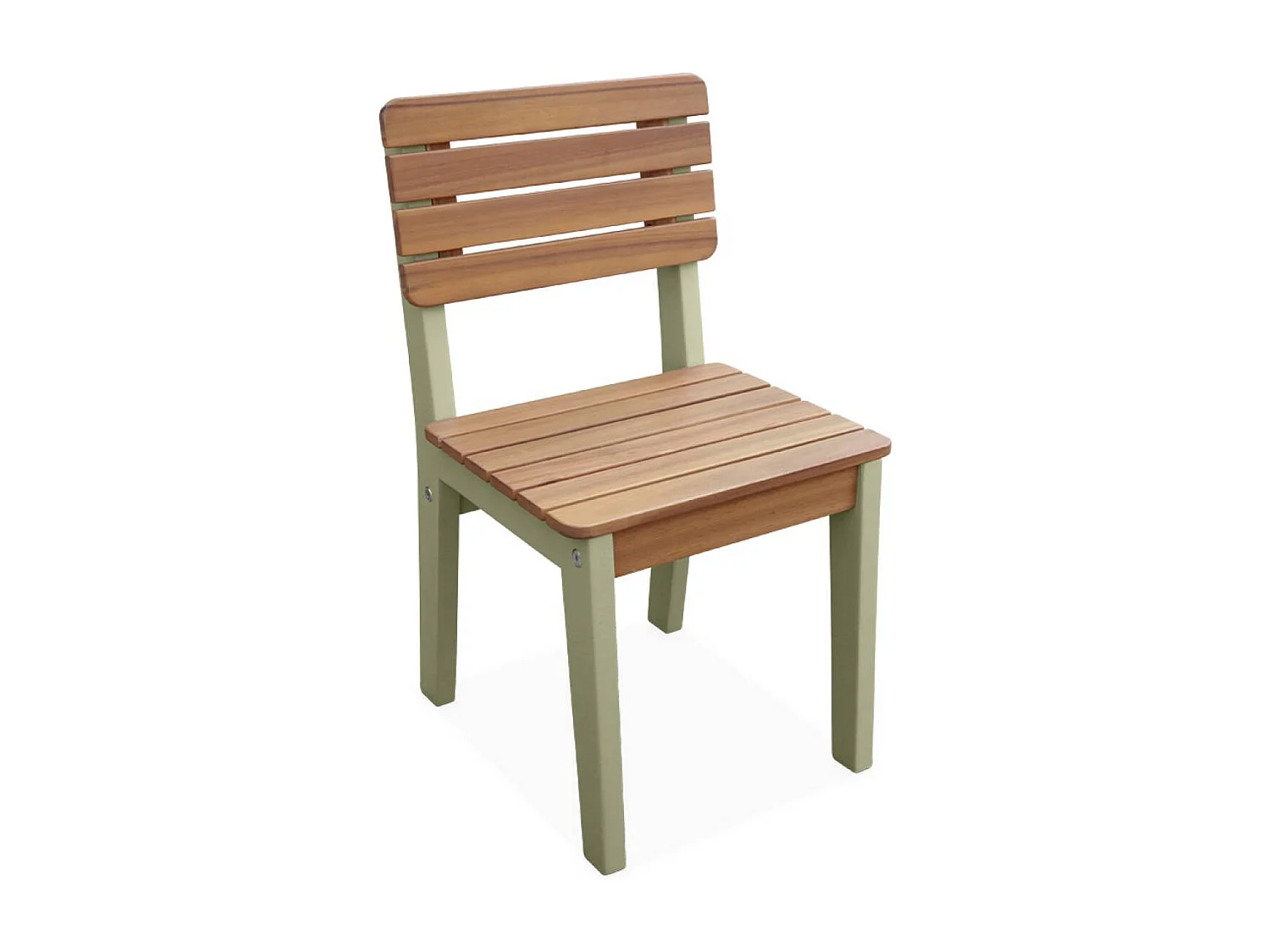 Lot de 2 chaises en bois d'acacia pour enfant. salon de jardin enfant vert de gris. intérieur / extérieur