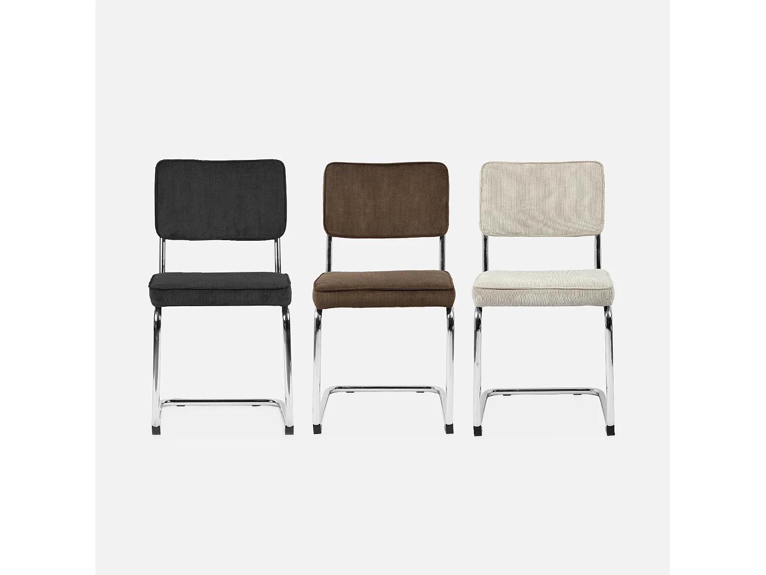 Lot de 2 chaises cantilever. velours côtelé Crème - Maja