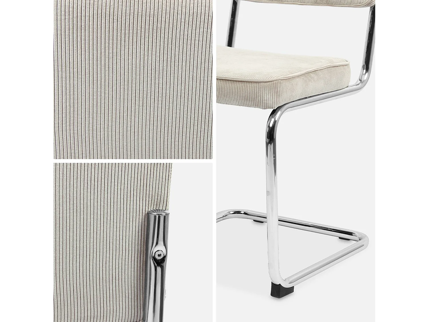 Set 2 sedie a sbalzo in velluto a coste, beige grigio