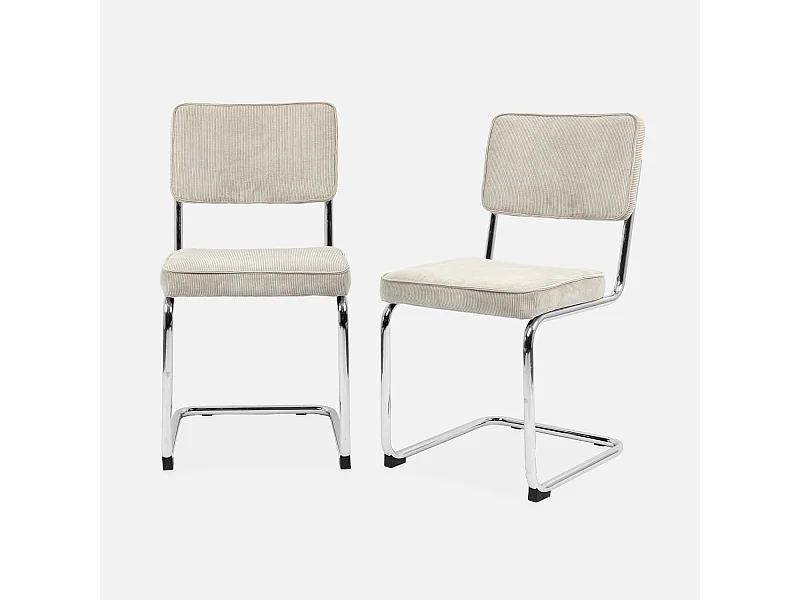 Lot de 2 chaises cantilever. velours côtelé Crème - Maja
