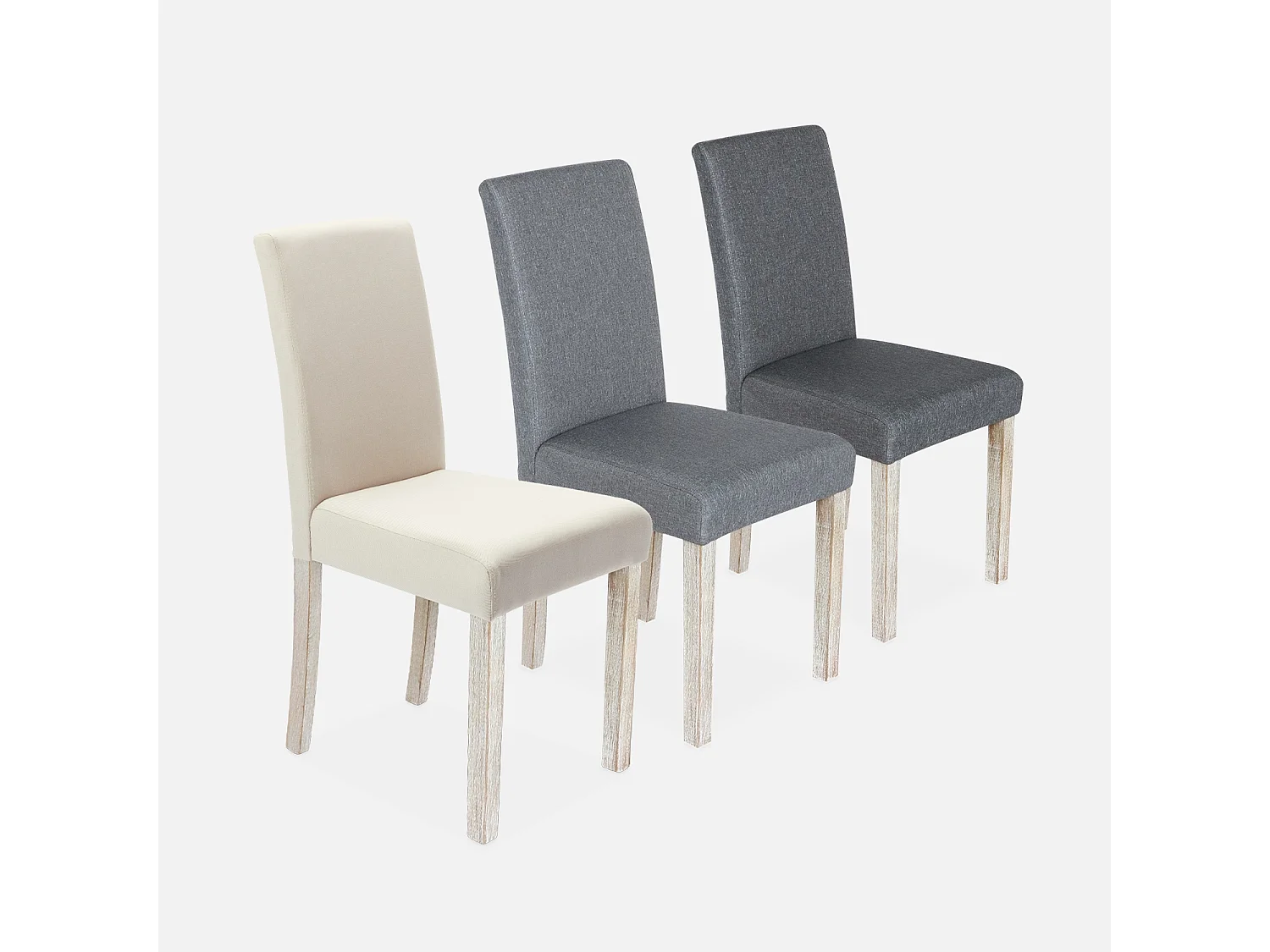 Set di 4 sedie in tessuto con gambe in legno, ecrù